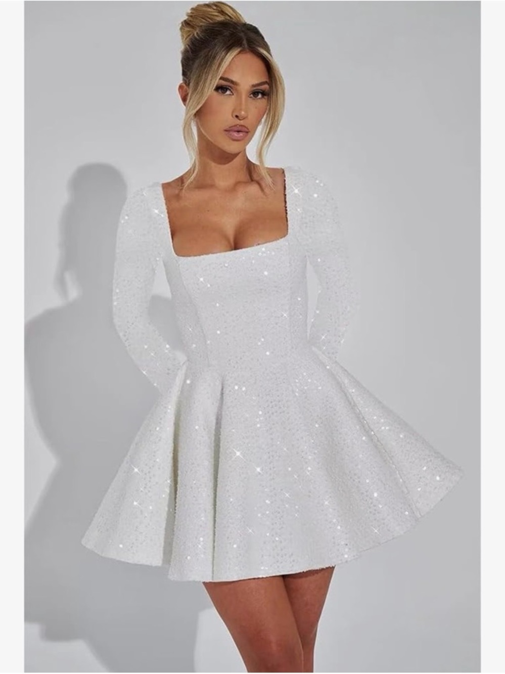NWT White longsleeve sparkle mini dress
